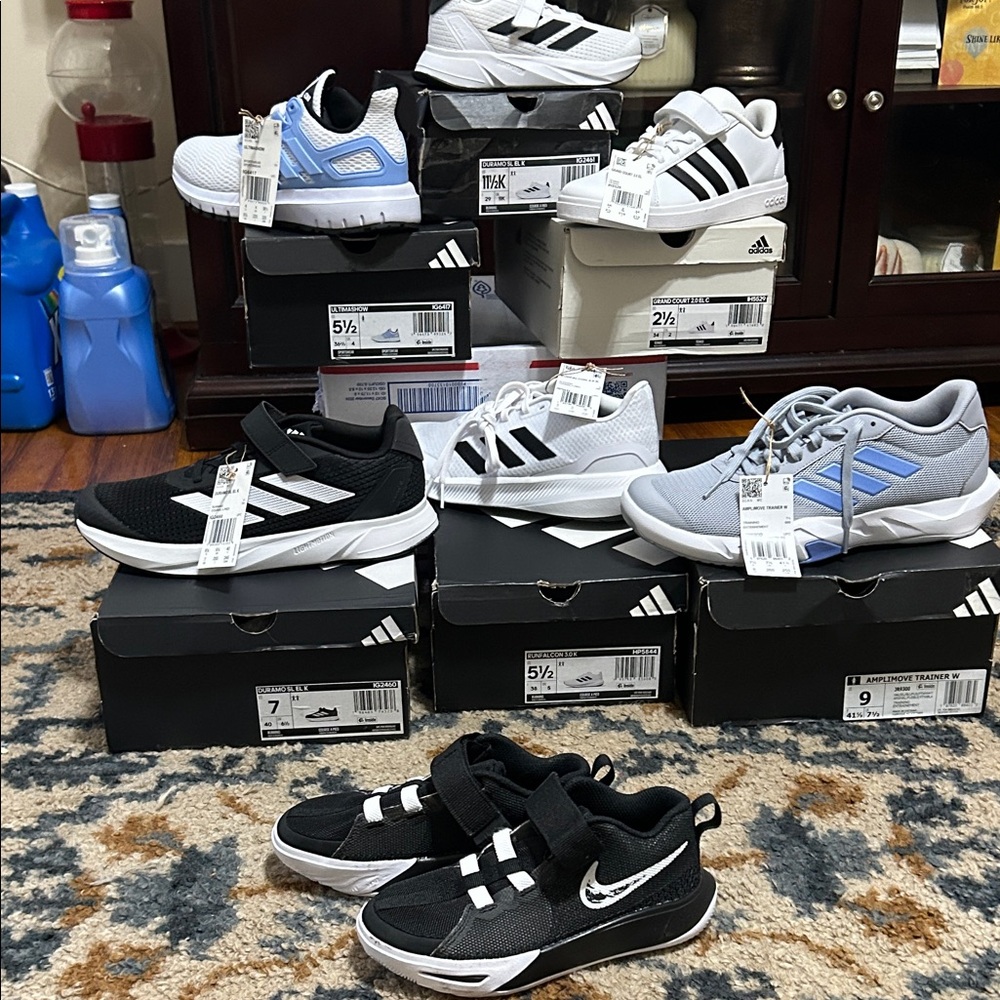 Adidas Kids Sneakers in Black, White, and Gray